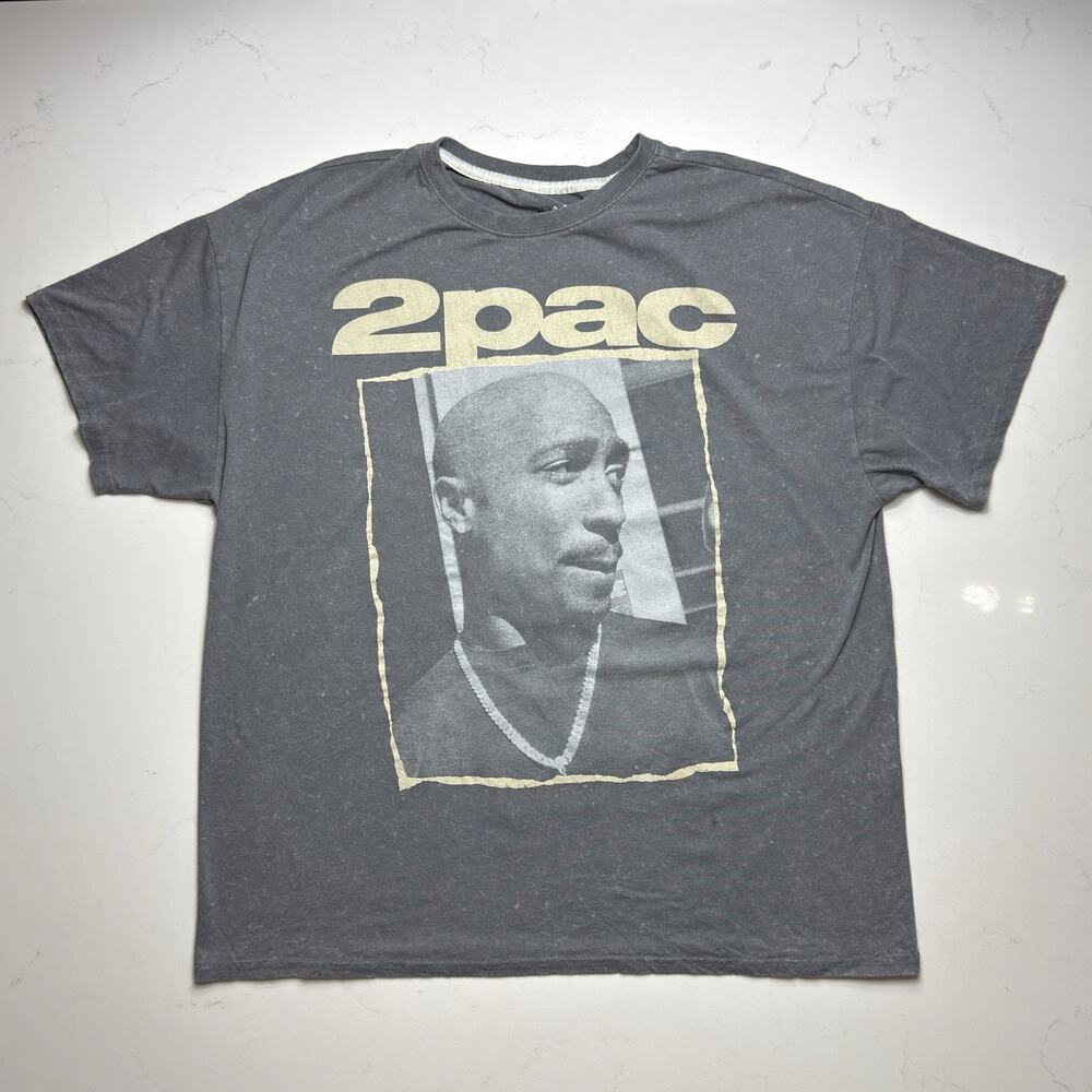 2Pac Graphic T-Shirt Mens Large Charcoal Mineral Wash New Portrait Quote Tee